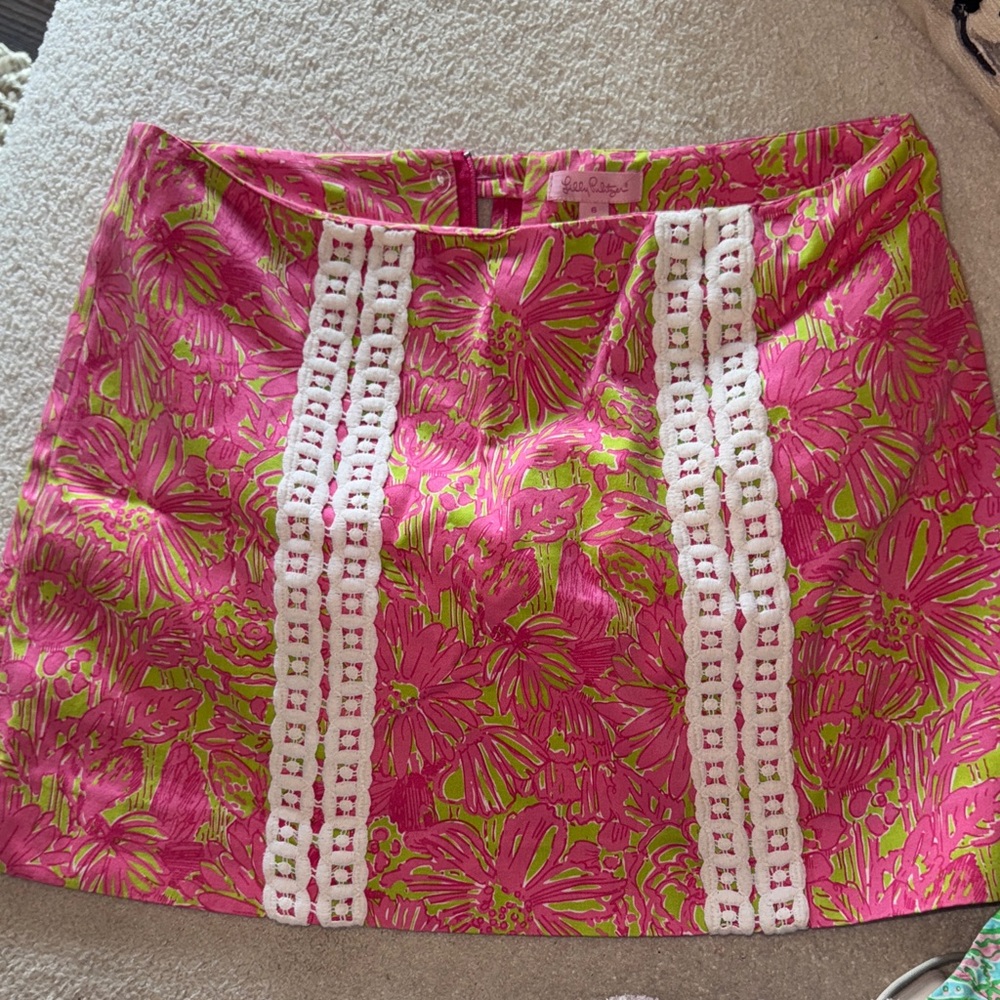 Lilly Pulitzer Vibrant Pink and Green Mini Skirt